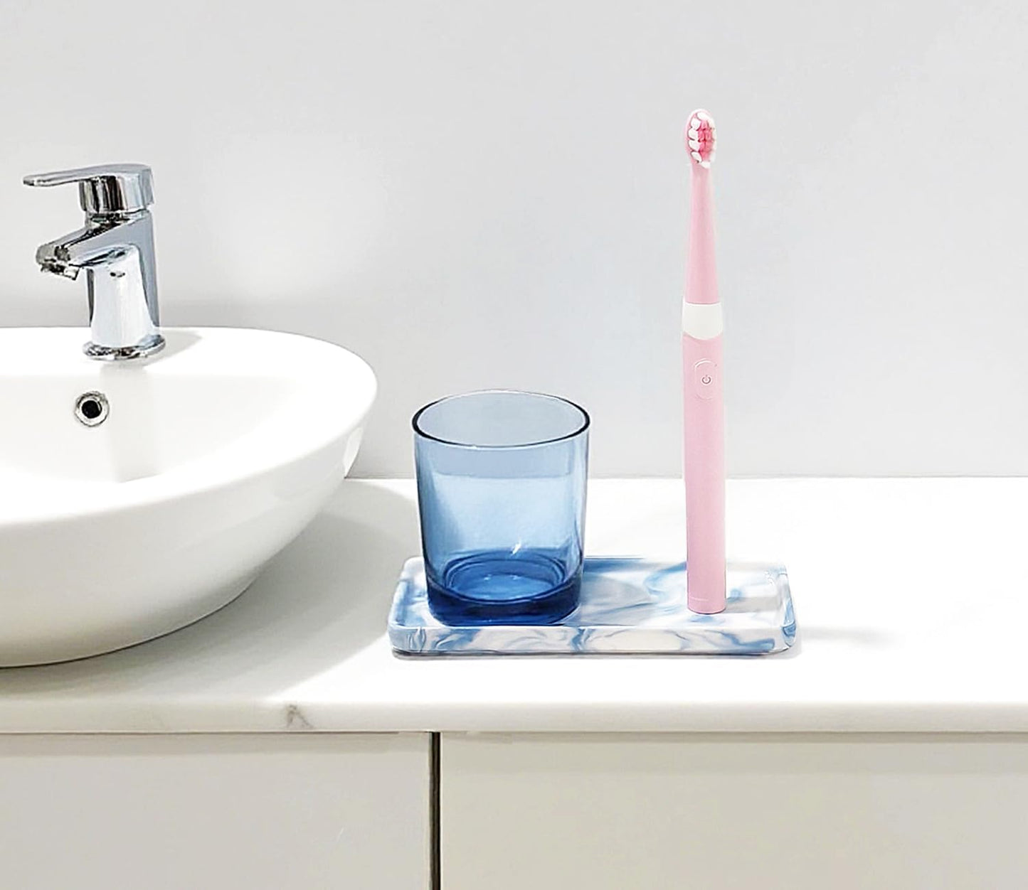 6.4" Porcelain Small Bathroom Tray, Ceramic Countertop and Vanity Tray for Cosmetics, Perfume, Jewelry, Candle - Kitchen Soap Tray for Kitchen Counter (Blue)