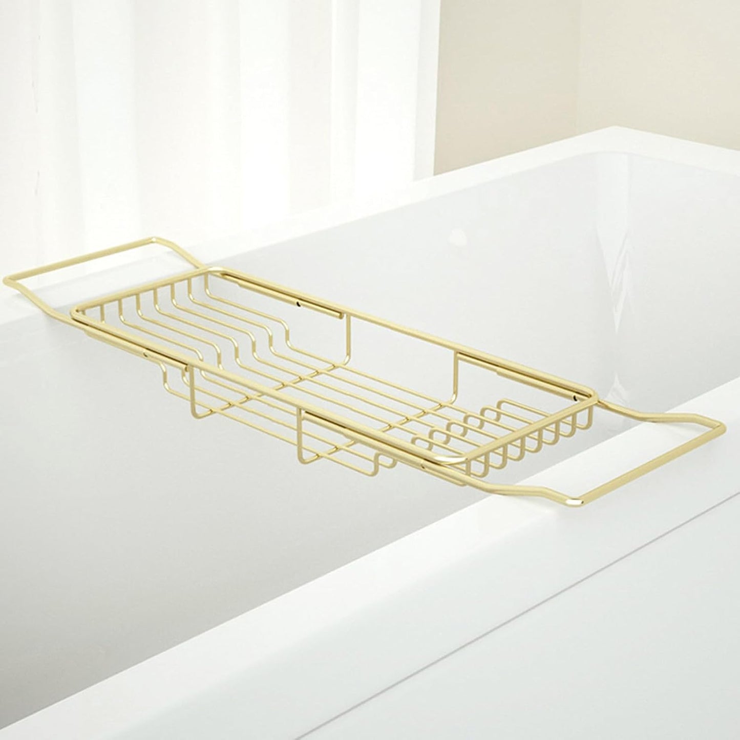 Stainless Steel Bathtub Caddy Tray, Expandable Bathtub Holder Table, Adjustable Bathroom Tray, Bath Organizer Tub Shelf,Gold,26.8~35.4in