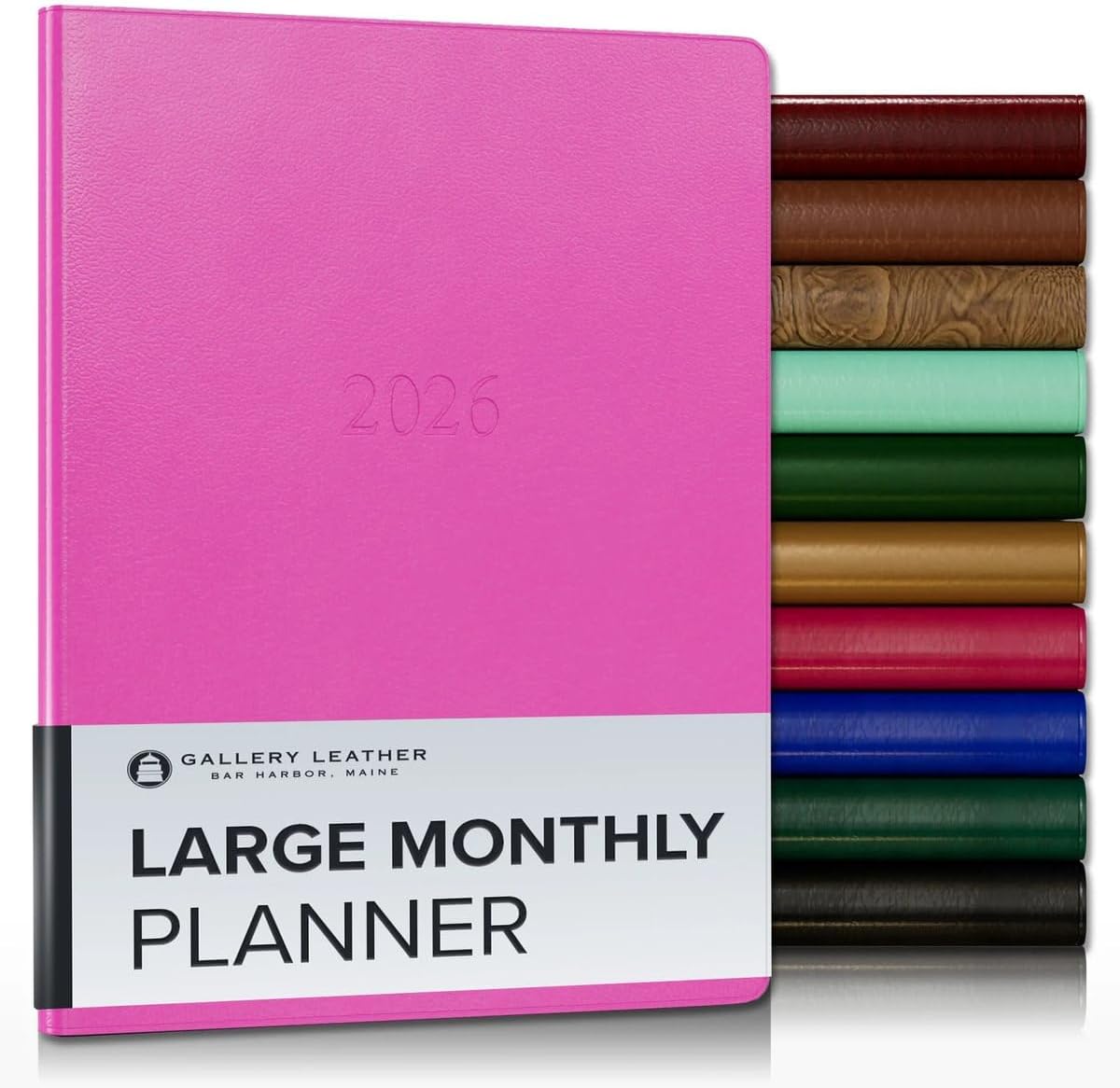 Gallery Leather Large Monthly Planner 2025-2026, Elegantly Bound Calendar Planner and Notebook with Stylish Gold-Gilded Page Edges, 18 Months - Caribbean Fuchsia - 9.75x7.5"