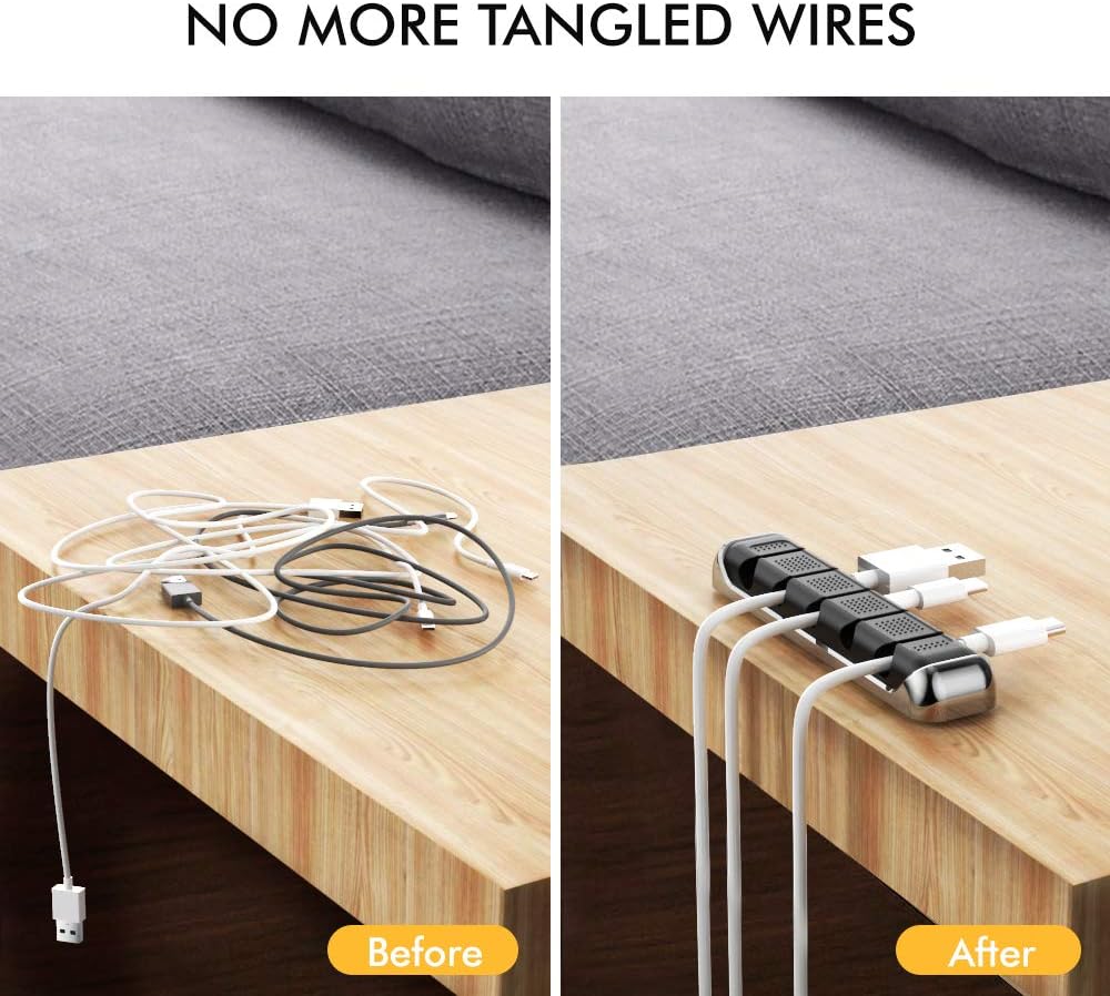 AHASTYLE Cable Organizer Holder 5 Slots Desktop Cord Wire Clips Keeper for Organizing USB Cable/Power Cord/Wire Home Office and Car (Black)