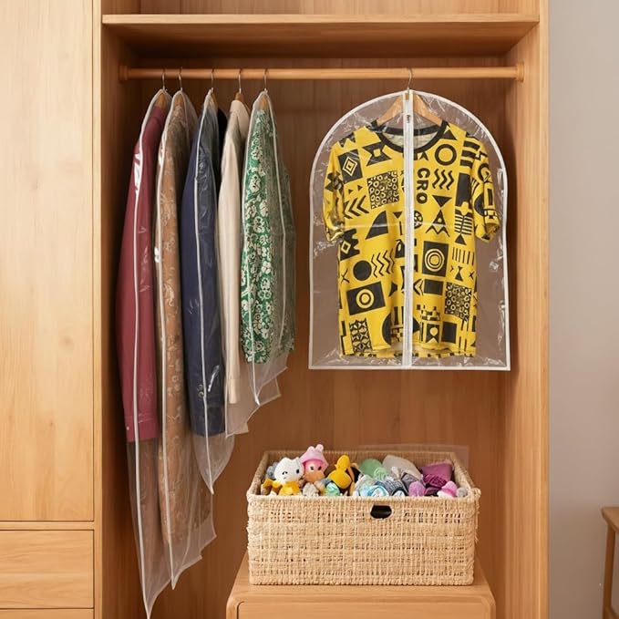 60” All Clear Garment Bags for Travel - PEVA Waterproof Suit Cover with Zipper for Hanging Clothes, long Gowns - Durable Dresser for Closet Storage, Dustproof & Moisture Resistant - 60”/12 Pack