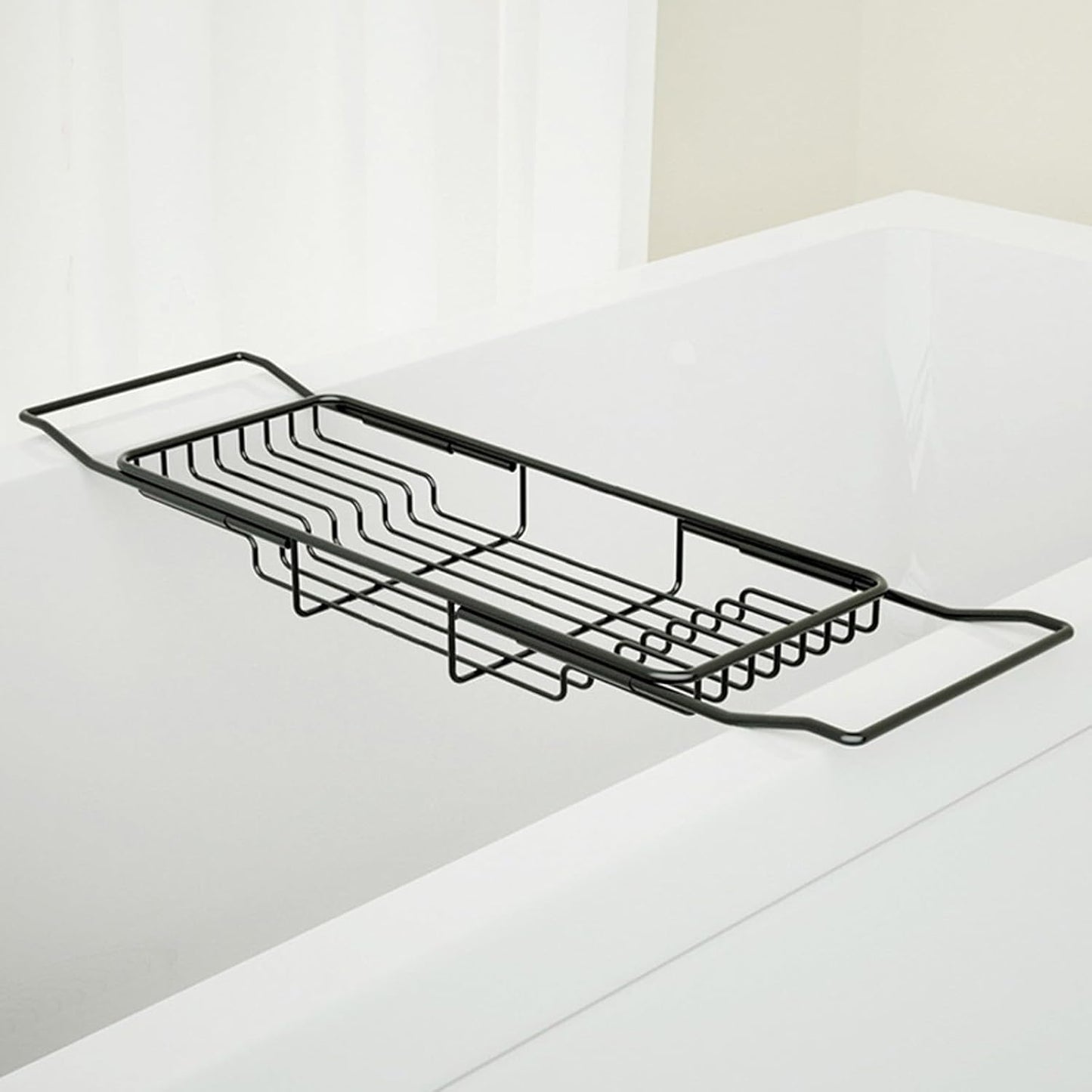 Stainless Steel Bathtub Caddy Tray, Expandable Bath Tub Tray Table, Adjustable Bathroom Tray, Bath Organizer Tub Shelf,Black,26.8~35.4in