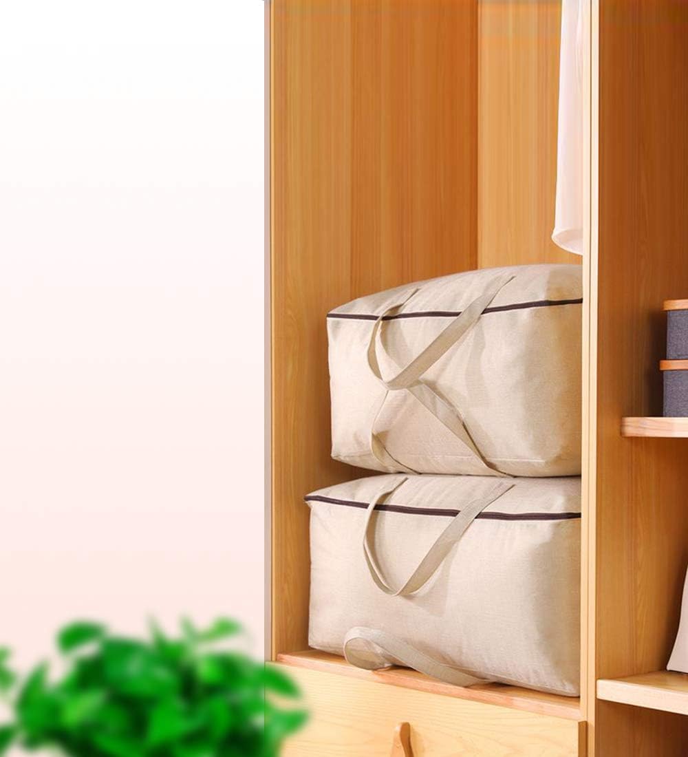 Breathable Canvas Cotton Soft Storage Bags with Handles & 3-side Zip, Good for Cotton Clothes Bedding Organizer Bins, Beige, 3pcs