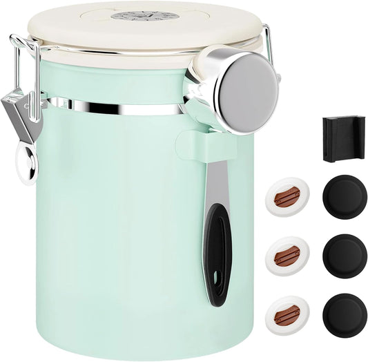 ShanSon Coffee Canister Airtight Coffee Container Stainless Steel Coffee Bean Storage Container with Scoop Coffee Canister for Beans Grounds Sugar Flour Tea Cereal,22OZ,Green