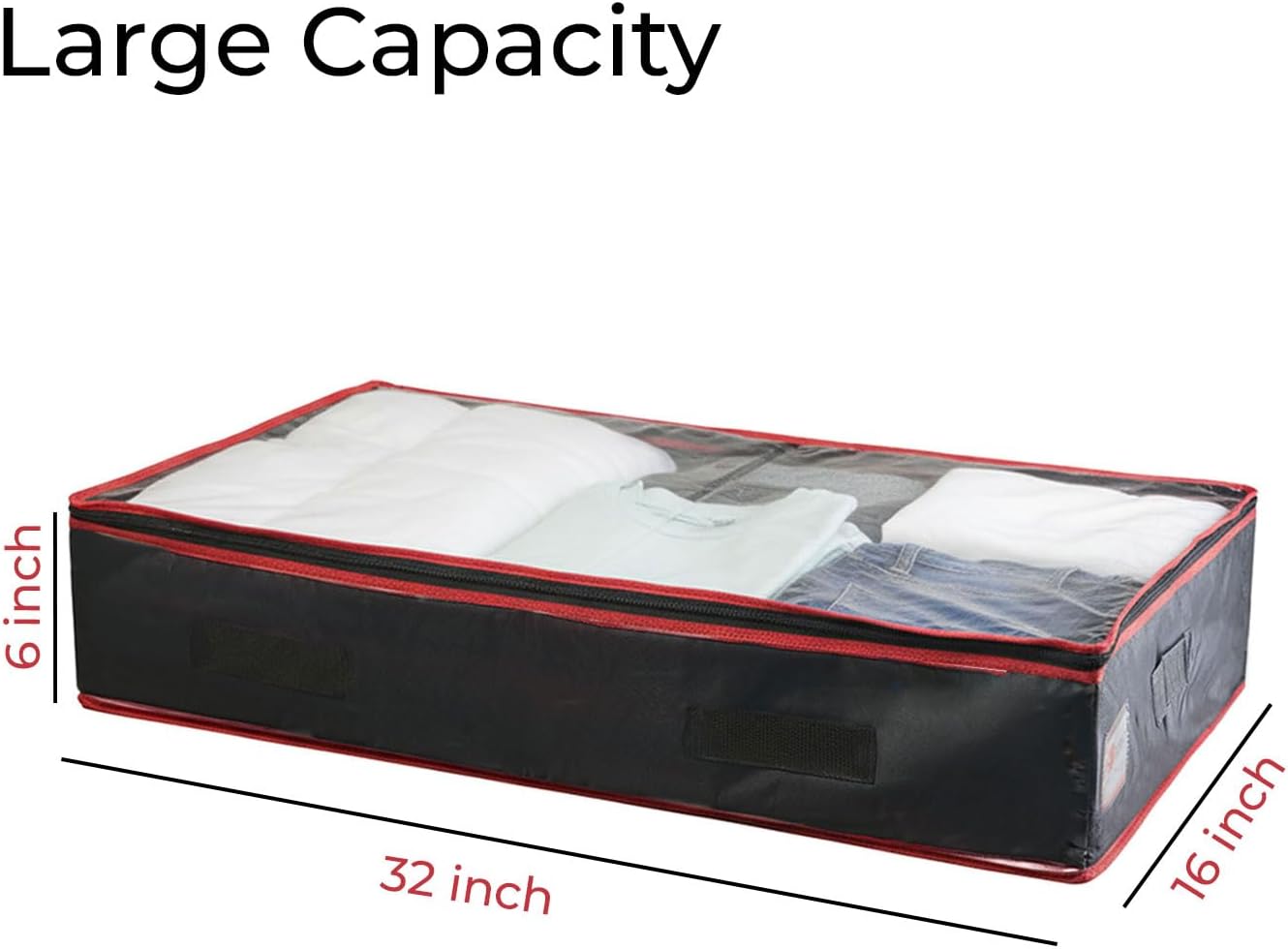 6 Inches Under Bed Storage Containers | Pack of 8 Underbed storage drawers with Durable Handles, Large Capacity, Dual Zipper & Clear Window For Clothing, Bedding, Blankets, Towels, Sweaters