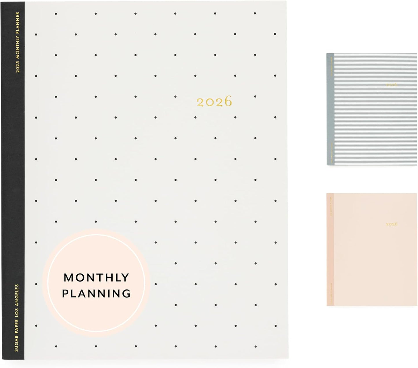 Sugar Paper 2026 Monthly Planner, January to December, 8" x 10", Calendar for Women, Flexible Matte Paper Cover, Fabric Tape Stitch Binding, 12 Month, Black Swiss