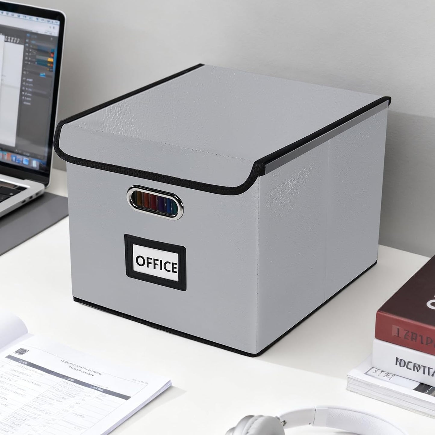 File Organizer Box with Folder, Accordion File Organizer 25 Pockets, File Folder Organizer with Lid for Home, Office, School, Silver