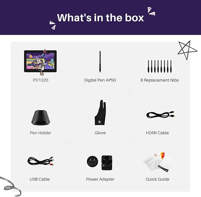 GAOMON PD1320 Pen Display Drawing Tablet, 13.3 Inch Full Laminated 120% sRGB Graphics Monitor with Tilt Support for Artists, Design, Animation - Compatible with Windows/Mac/Android