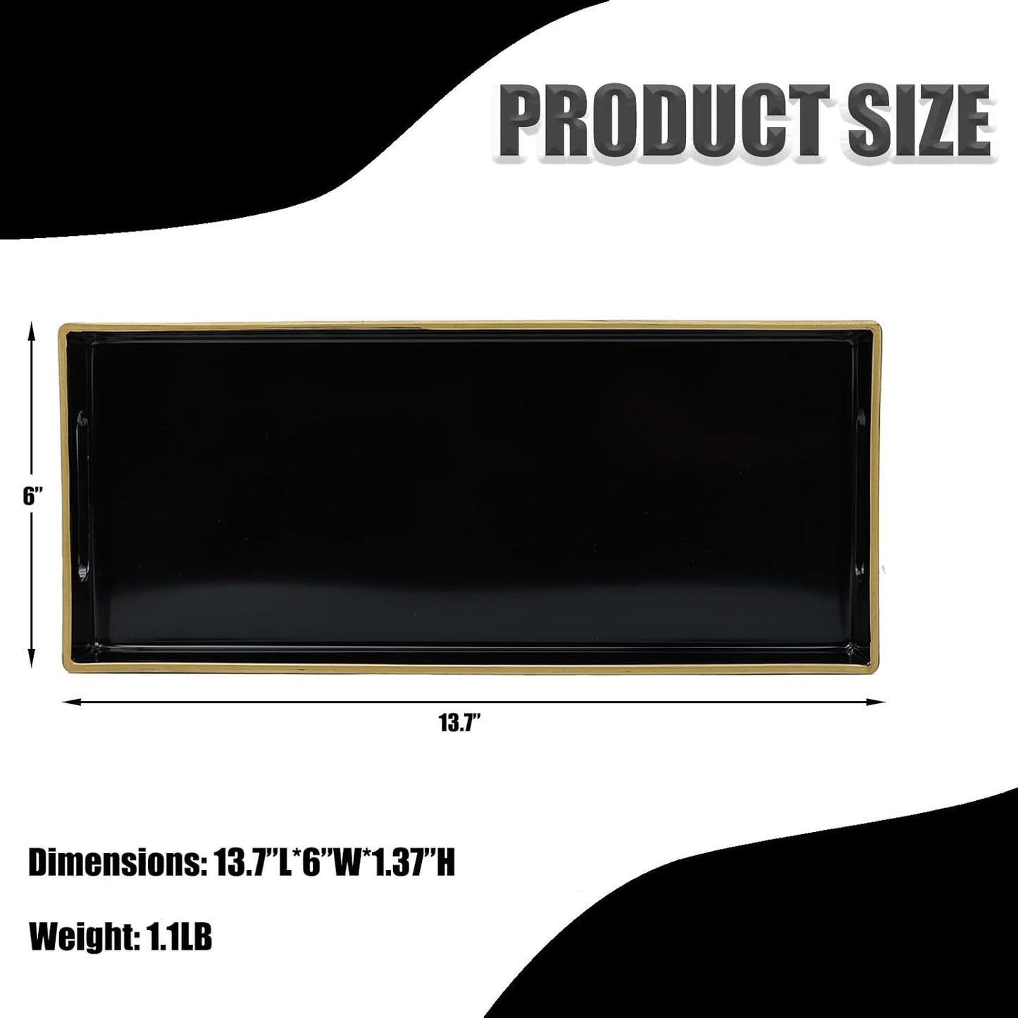 Black Vanity Tray with Handles, Decorative Tray Desktop Storage Organizer for Bathroom, Living Room, 5.9"*13.7"