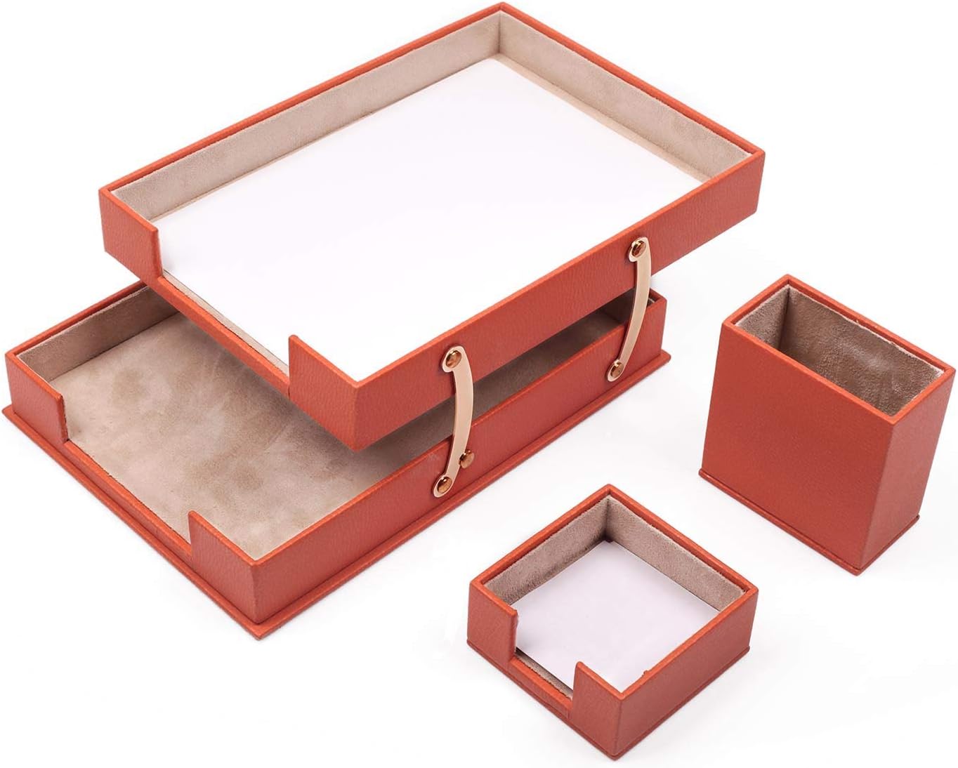 MOOGCO Bonded Set Luxury Leather Desk Pad & Desk Organization Essentials Desk Organizer Leather Desk Organizer (Orange)