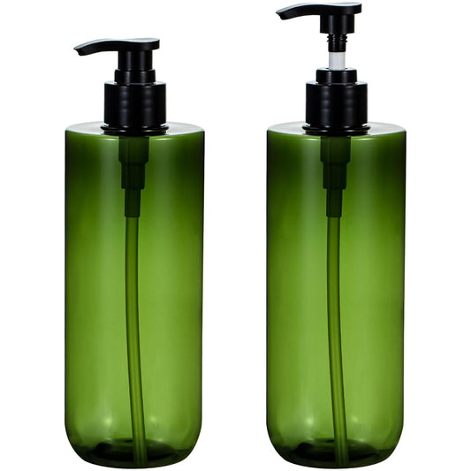 Yebeauty Pump Bottle, 2 Pack 17oz/500ml Modern Lotion Dispenser Stylish Shampoo Bottles Thick Shower Soap Dispenser Empty Shampoo Container for Body Wash Bathroom Kitchen Travel, Clear-Green