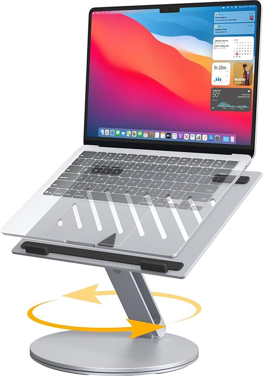Laptop Stand for Desk, 360° Rotating & Height Adjustable Ergonomic Computer Riser with Aluminum Cooling Vents for 10-16" MacBook, Dell, Lenovo (Foldable, Portable for Office & Home) - Silver