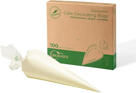 Keenpioneer 18-Inch Biobased Disposable Piping Bags, Plant Based Cake Decorating Pastry Bag - Pack of 100