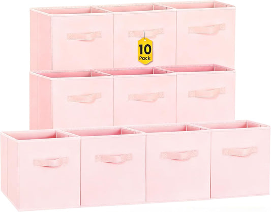 Criusia Storage Cubes- 11 Inch Cube Storage Bins for Organizing Shelves - Nursery Closet Organization Bins for Clothes Blanket - 10 Pack Collapsible Decorative Storage Box for Living Room (Pink)