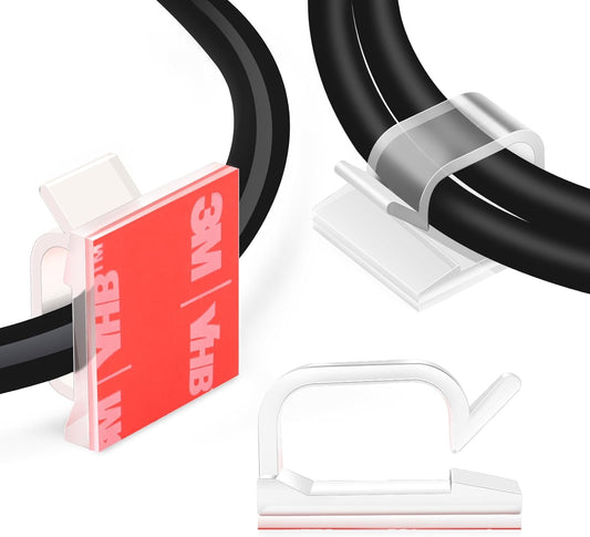 60 PCS XHF 3/4” Adhesive Cable Wire Clips Clear, Cable Staples Outdoor Cable Management Wire Organizer Cord Holder for Under Desk, Car, Wall, TV PC Ethernet Cable