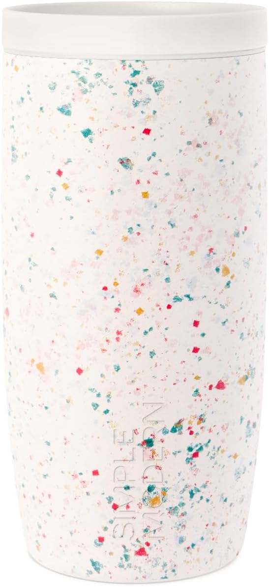 Simple Modern Travel Coffee Mug Tumbler with 360° Lid | Ceramic-Lined Insulated Stainless Steel Cold Brew Iced Coffee Cup | Gifts for Women Her Him | Voyager Signature | 16oz | Cream Terrazzo