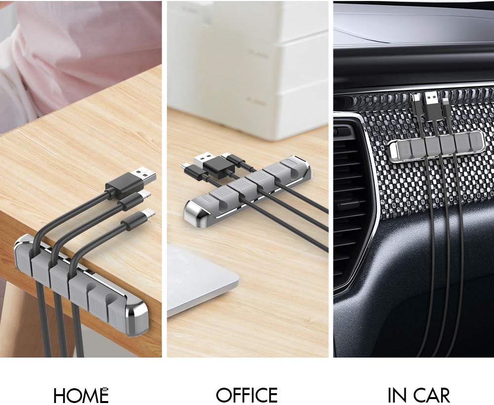 AHASTYLE Cable Organizer Holder 5 Slots Desktop Cord Wire Clips Keeper for Organizing USB Cable/Power Cord/Wire Home Office and Car (Grey)