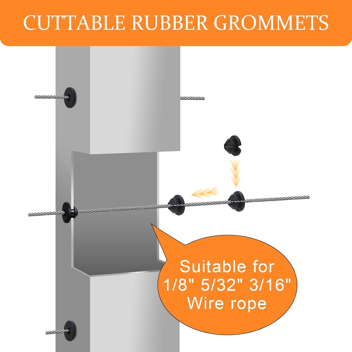 200 Pack Cable Railing Rubber Grommets for 1/8", 5/32", 3/16" Cable Protector Sleeves for Indoor/Outdoor Metal Posts - Durable & Weather-Resistant (200)