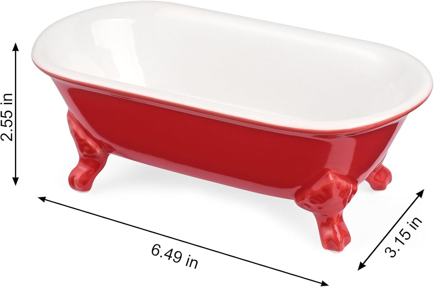 6.5" Ceramic Mini Decorative Clawfoot Bathtub Bar Soap Dish, Kitchen Sponge Holder and Shower Tray for Bathroom, 1 Pack(Chili)