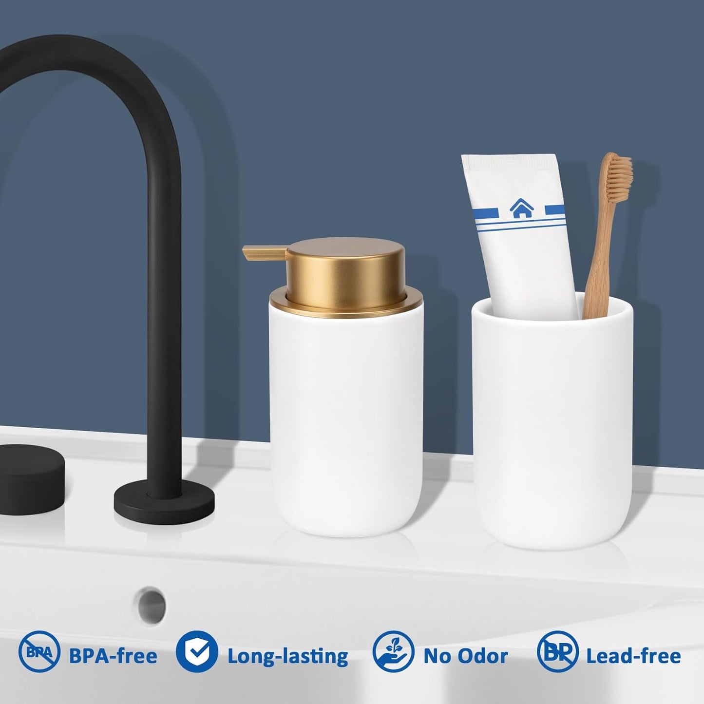 Soap Liquid Dispenser Ceramic with Easy-to-Press Pump Hand Liquid Dispenser (Can't Foam) for Shampoo Bathroom Countertop 13.5 oz