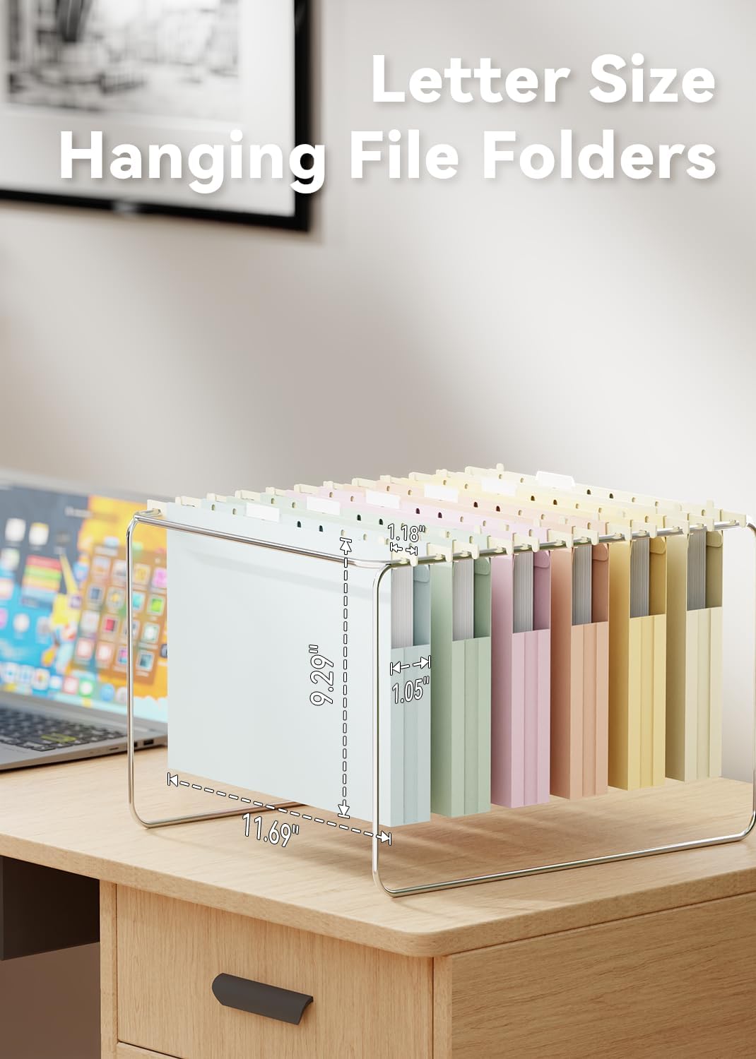 Ansook Plastic Hanging File Folders Letter Size,1" Expandable File Organizer,12 Pack Reinforced Filing Cabinet Folders,File Folder with Tabs,Morandi Colored Heavy Duty Hanging Folders for Office