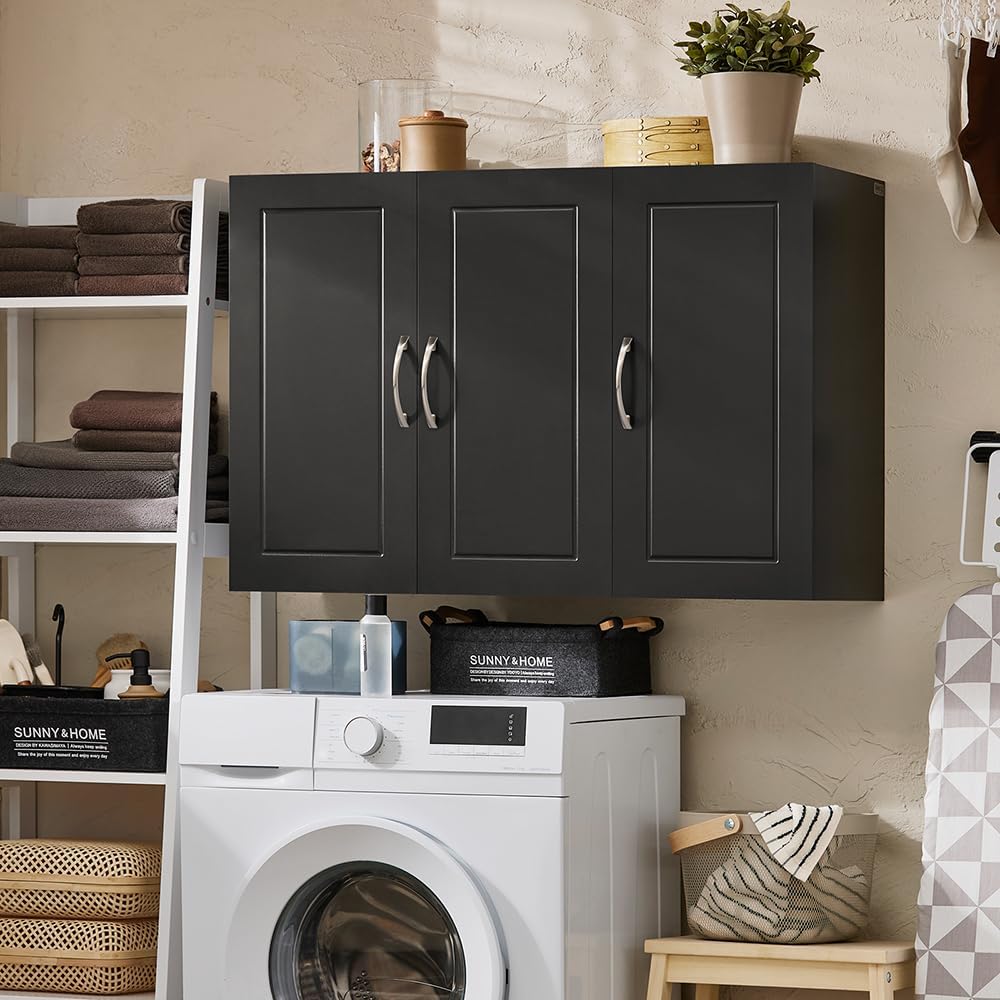 Haotian Wall Cabinet for Laundry Room, Storage Medicine Cabinet for Bathroom Kitchen Garage, Linen Tower Bath Cabinet, Floading Cabinet with Shelf, Black FRG231-L-SCH