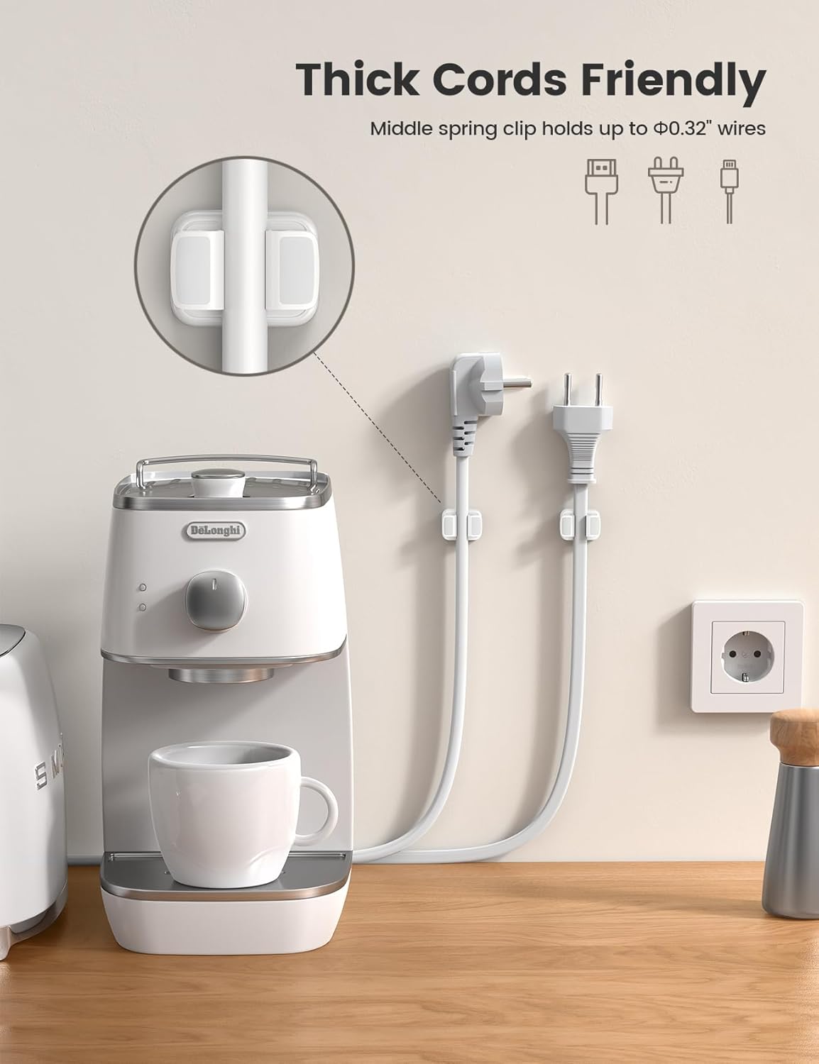 6Pack Cord Organzier Spring Clip Holder - Lamicall 3-in-1 Small Clips for Desk Cable Management, Adhesive Adjustable Cable Clips Holder for Charger Wire, USB Cord, Office, Car, Desk Accessories