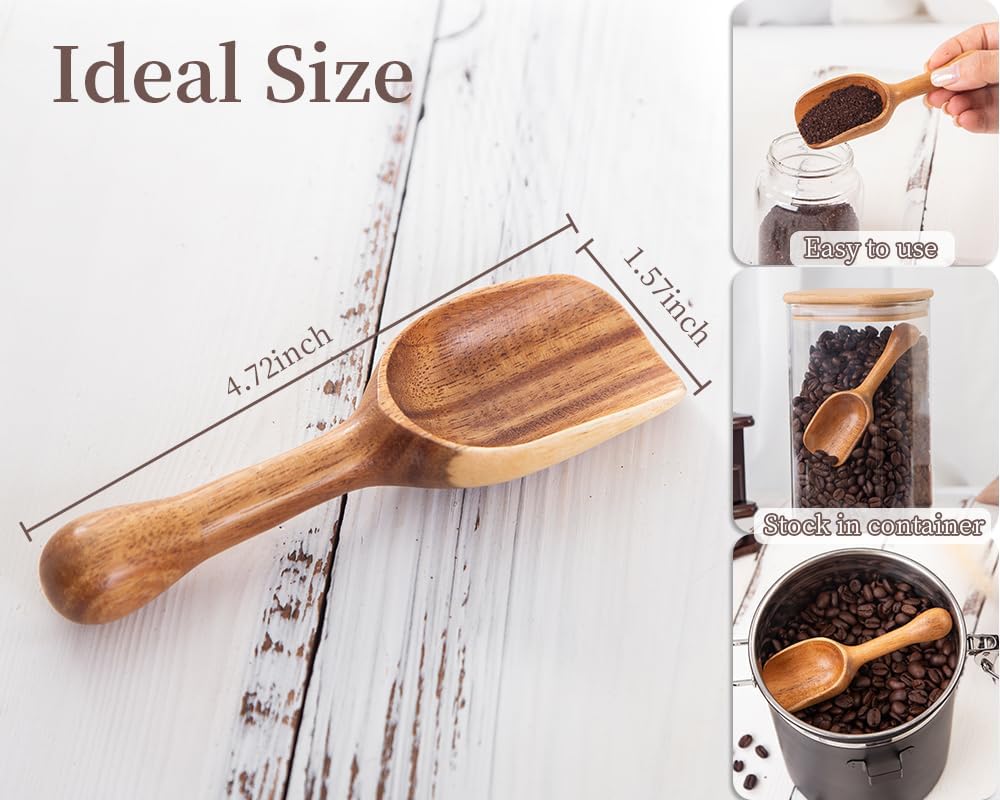 Wooden Coffee Scoop for Ground Coffee,4pcs Coffee Measuring Scooper for Beans Powder Tea Shovel,Small Wood Spoons Multipurpose for Jars Canisters,Kitchen Spice Pepper Condiment Powder Shovel