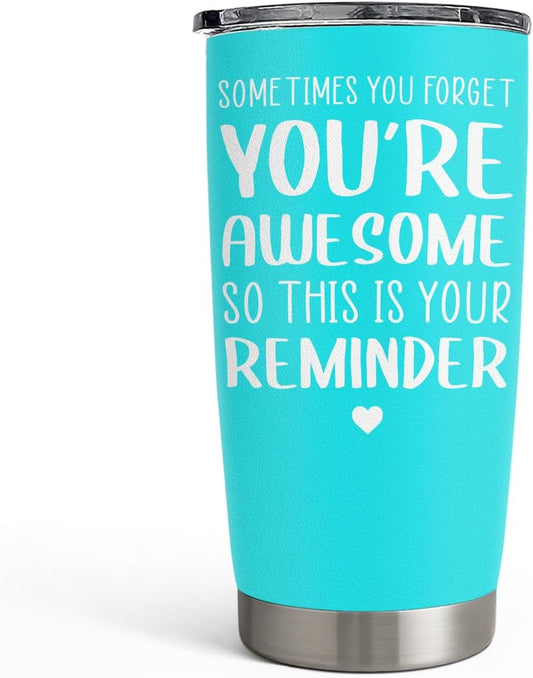 SANDJEST Sometimes You Forget That You’re Awesome So This Is Your Reminder Tumbler Gift Set - Birthday, Christmas Inspirational Gifts for Women, Men - 20oz Insulated Coffee Travel Mug