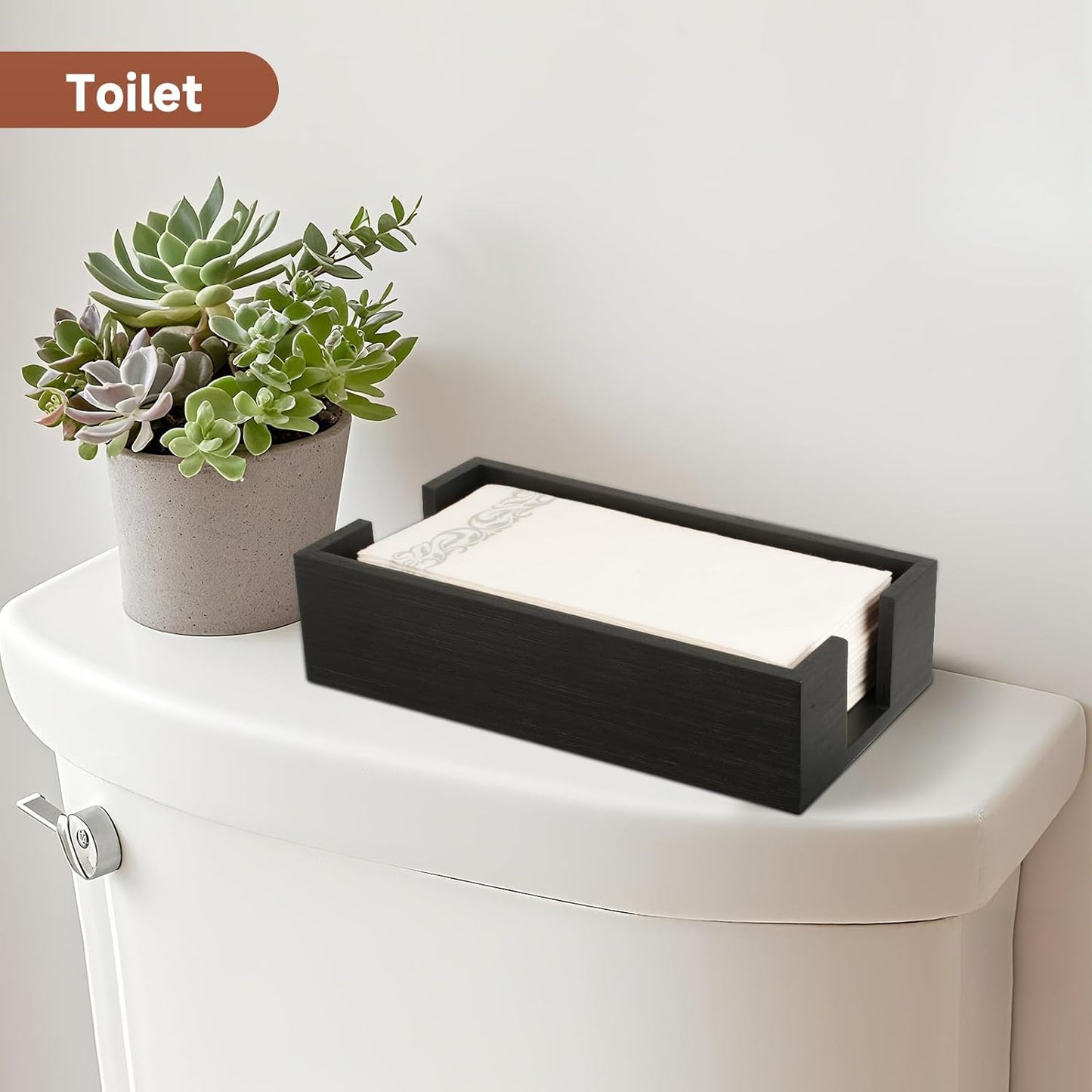 Wooden Guest Towel Holder Tray for Bathroom, Black Bamboo Counter Rectangular Bathroom Napkin Holder for Ktichen, Modern Disposable Hand Towel Holder Tray for Home, Bar, Hotel, Office