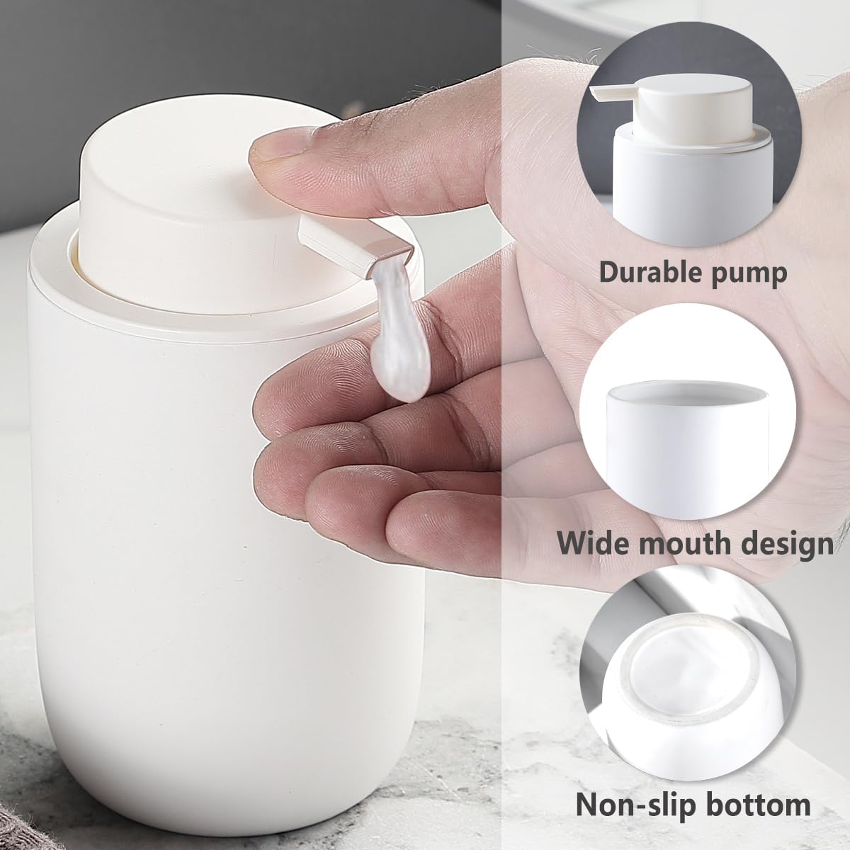 White Soap Dispenser Set- Modern Ceramic Hand Soap Dispenser for Bathroom Refillable Liquid Hand with Soap Pump for Liquid Soap for Farmhouse Kitchen Bathroom Decor 2 Pack