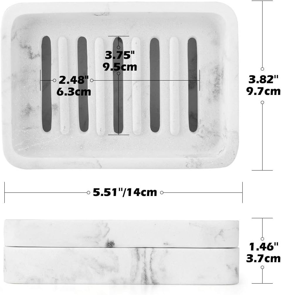 Luxspire Soap Dish Tray, Double Layer Draining Sponge Holder, Detachable Container Box for Bathroom Shower, Kitchen Sink Dish - White Marble