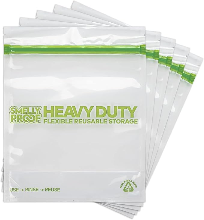 BULK VALUE, Smelly Proof 50-Pack HEAVY DUTY 5-mil Reusable Bags, Stand-Up, Expandable, Dishwasher-Safe, Odor-Proof, Durable Poly Nylon (Non-Silicone) US-Made 8.5" x 10" Quart 50pk