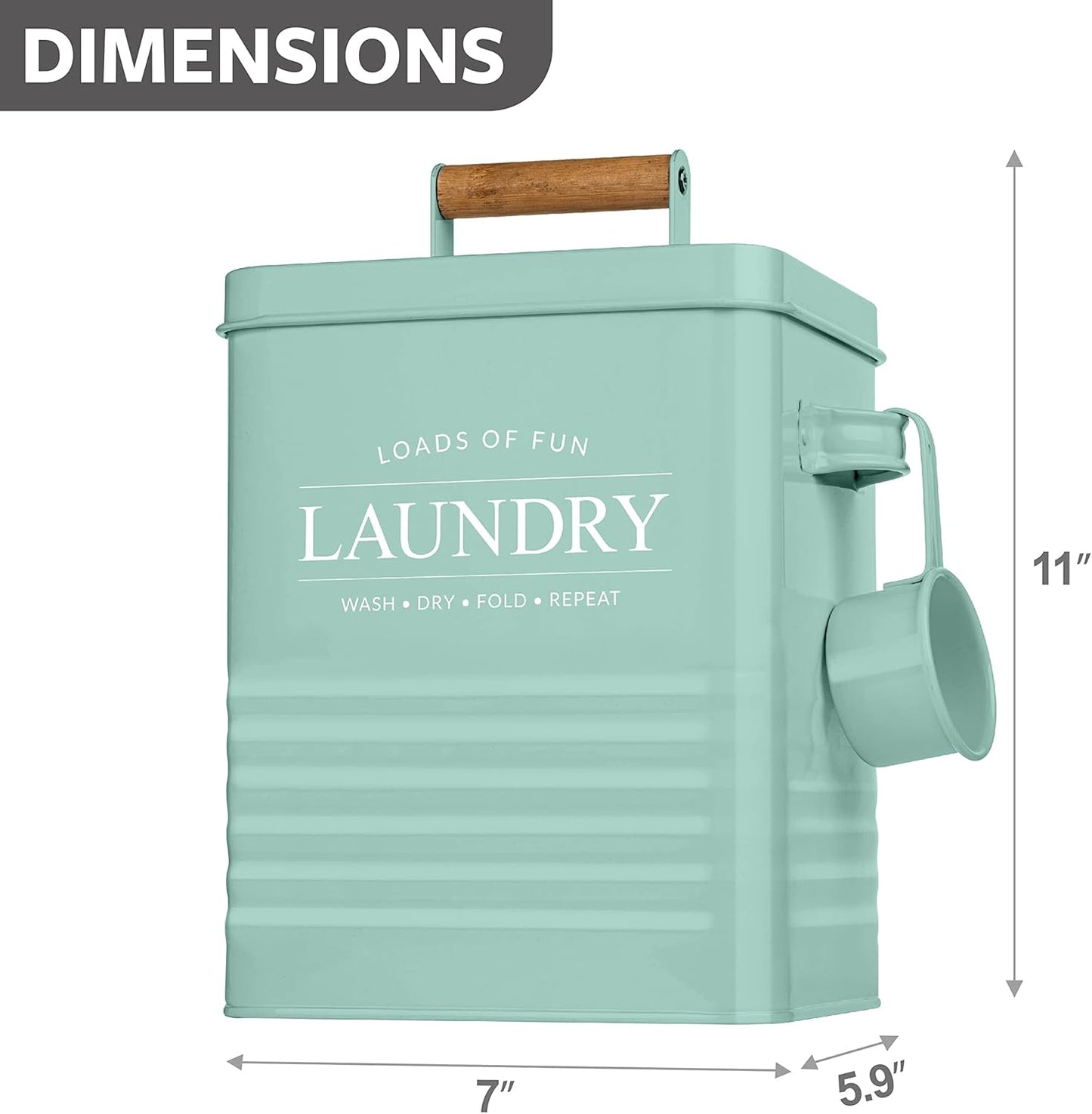 Calindiana Modern Farmhouse Metal Soap Dispenser with Scoop for Laundry Room Decor and Organization, Mint