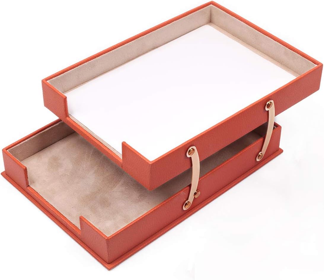 MOOGCO Bonded Set Luxury Leather Desk Pad & Desk Organization Essentials Desk Organizer Leather Desk Organizer (Orange)
