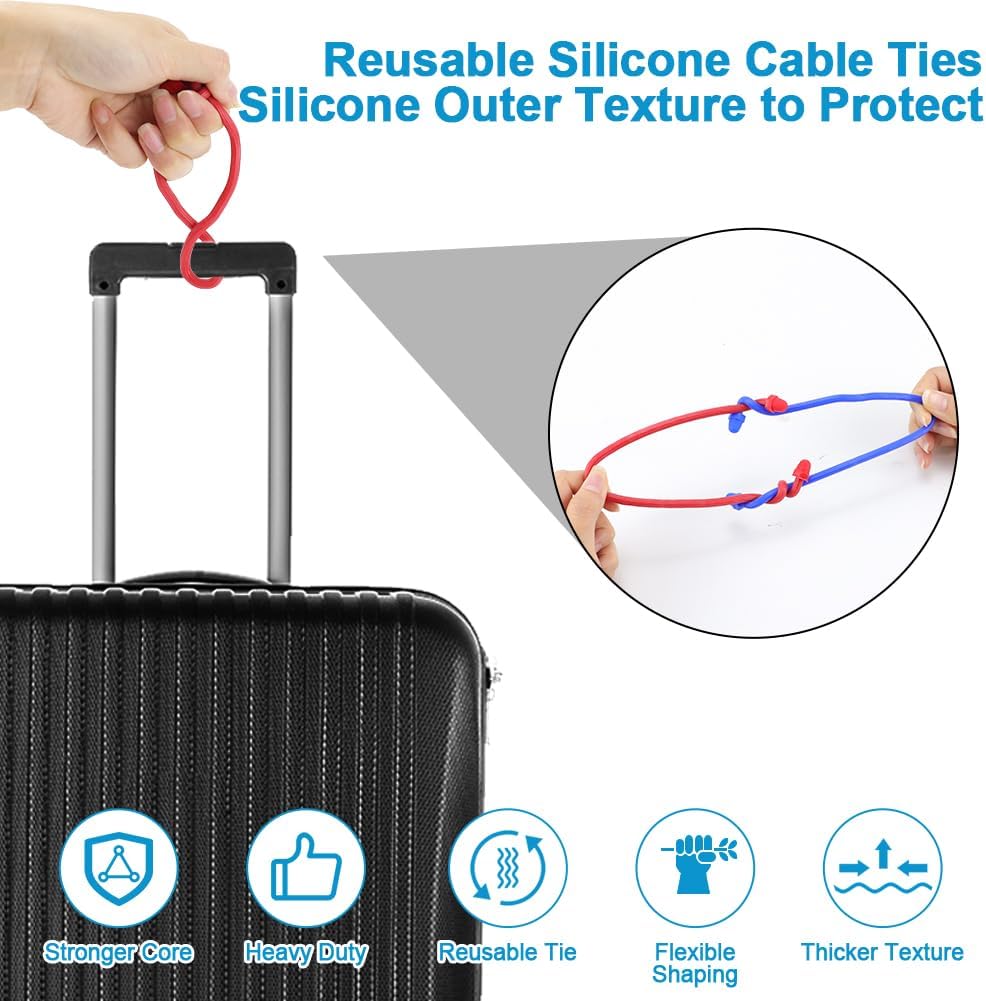Silicone Twist Ties, Silicone Cable Ties, 16pcs Steel-Core Rubber Twist Tie, Cable Tie Straps Organizer, Reusable Twist Ties for Cords Wire. 3 6 12 and 18 inches