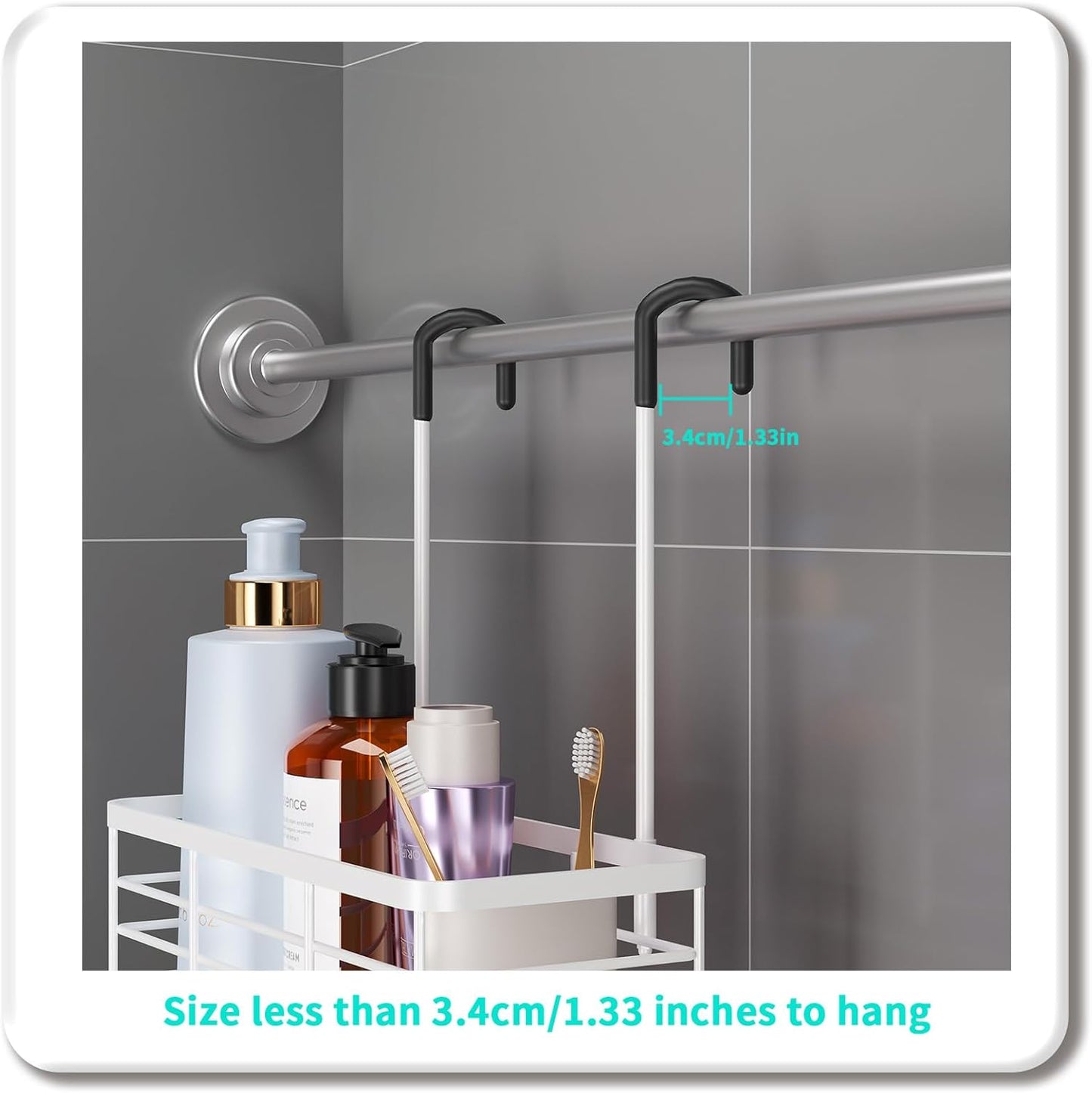 HapiRm Hanging Shower Caddy Organizer - No Drilling Shower Organizer with Hooks, Rustproof & Waterproof 304 Stainless Steel Bathroom Shelves - White (1 Basket)