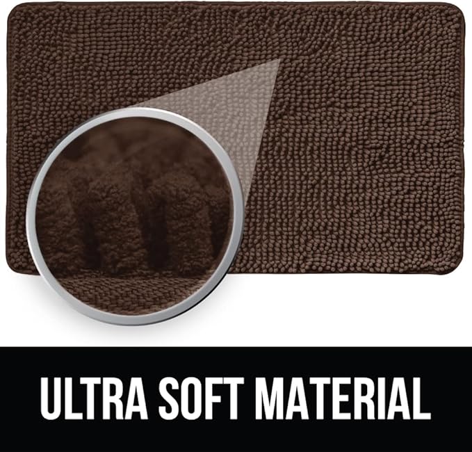 KANGAROO Bathroom Rugs, Chenille Soft Absorbent Bath Rug, Shaggy Shower Mat, Quick Dry Machine Wash Bathmat, Plush Carpet Mats for Tub, Bathtub and Room Home Decor Accessories, 24x17, Brown