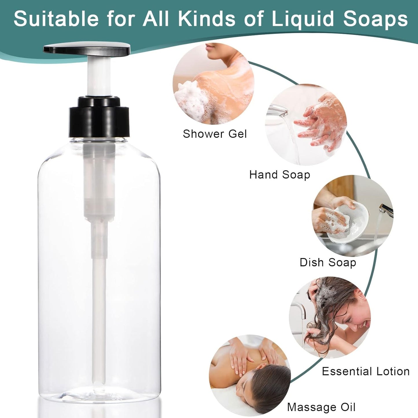 Yebeauty 2 Pack Clear Pump Bottles 17oz/500ml, Empty Plastic Lotion Bottle Pump Dispenser with Pump Refillable