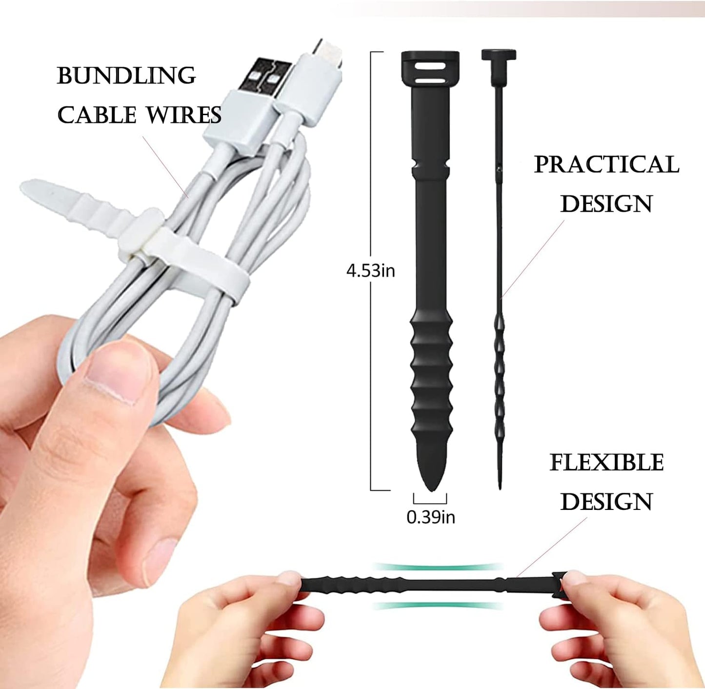 36Pcs Reusable Silicone Zip Ties, Rubber Cable Ties for Cable Management, 4.5 Inch Elastic Cable Organizer for Home Office Table Desk Organization, Bundling Cable Wires (12 Colors)