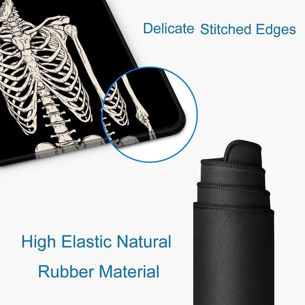 Gaming Mouse Pad, Large Mouse Pads for Desk, Non-Slip Rubber Base Mousepad, Keyboard Mouse Mat, Desk Pad with Stitched Edges, 31.5x11.8 inch Black Human Skeleton