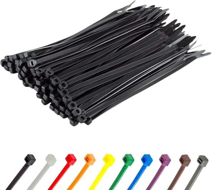 GTSE 8 Inch Black Zip Ties, 100 Pack, 50lb Strength, UV Resistant Strong Nylon Cable Ties, Self-Locking 8" Tie Wraps