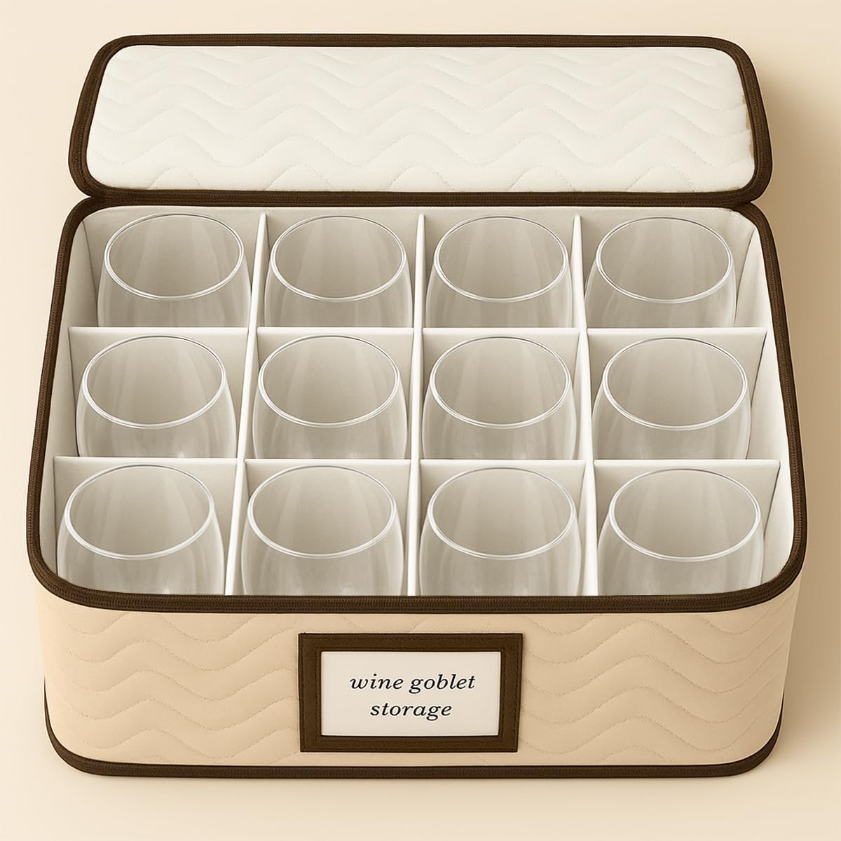 Wine Glass Storage Box with Dividers - Stemware Storage Case, Durable Quilted Microfiber Bin with Carry Handles, Protects Fine China - Durable Quilted Microfiber Bin with Carry Handles (2 Pack, Red Wine Glass)