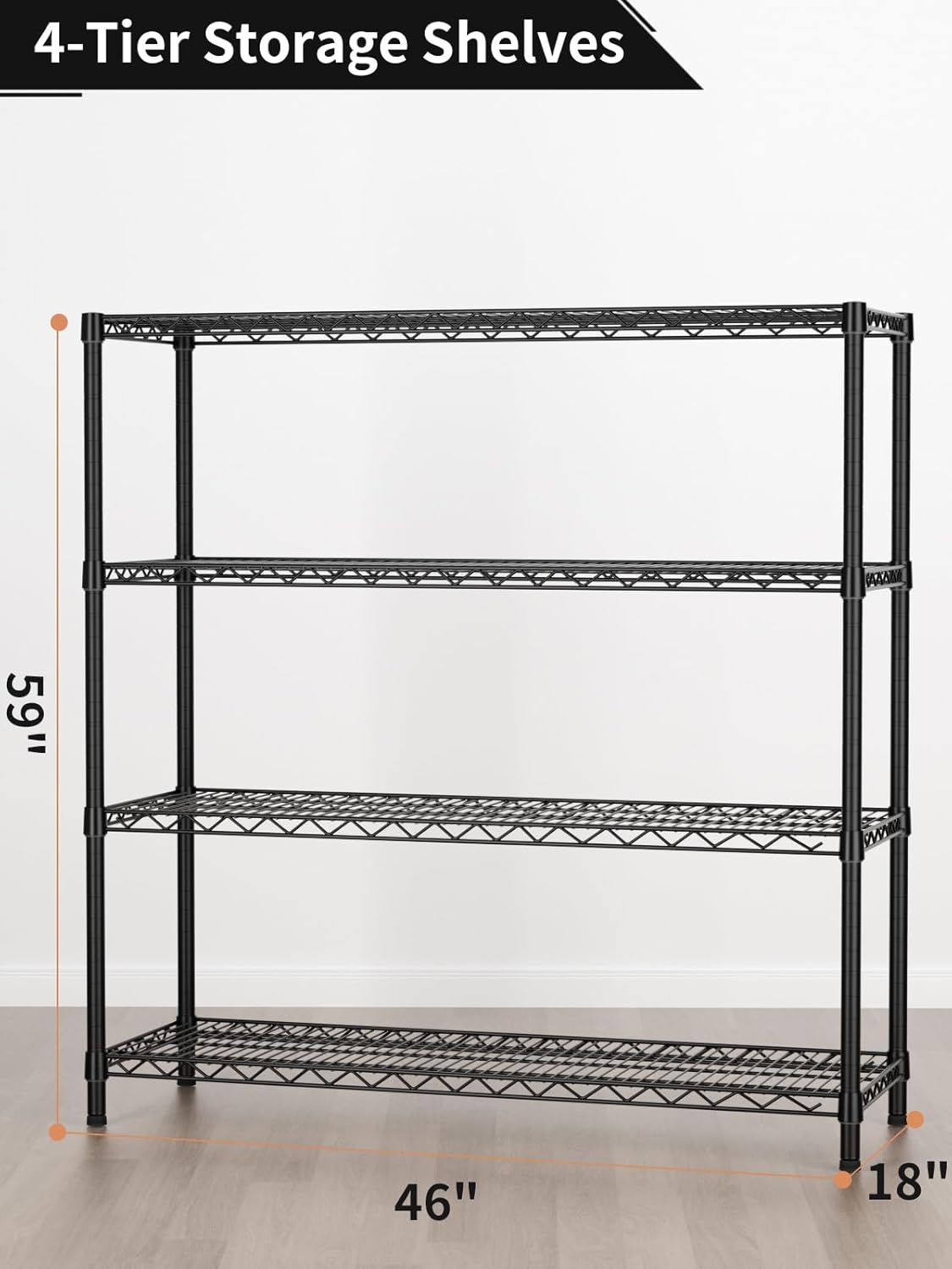 4 Tier Adjustable Storage Shelves,Heavy Duty Metal Utility Shelf 1400LBS Capacity Wire Shelving Unit Organizer Rack for Kitchen Office Pantry Room 18" D x 46" W x 59" H Black