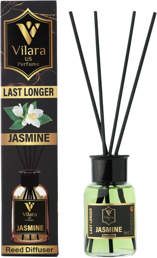 Reed Diffuser Set with Sticks for Home – Bathroom, Bedroom & Office Aromatherapy – Long Lasting Scented Oil Diffuser with Sticks – Luxury Room Fragrance Diffuser 55ml,1.7 fl oz (Jasmine)
