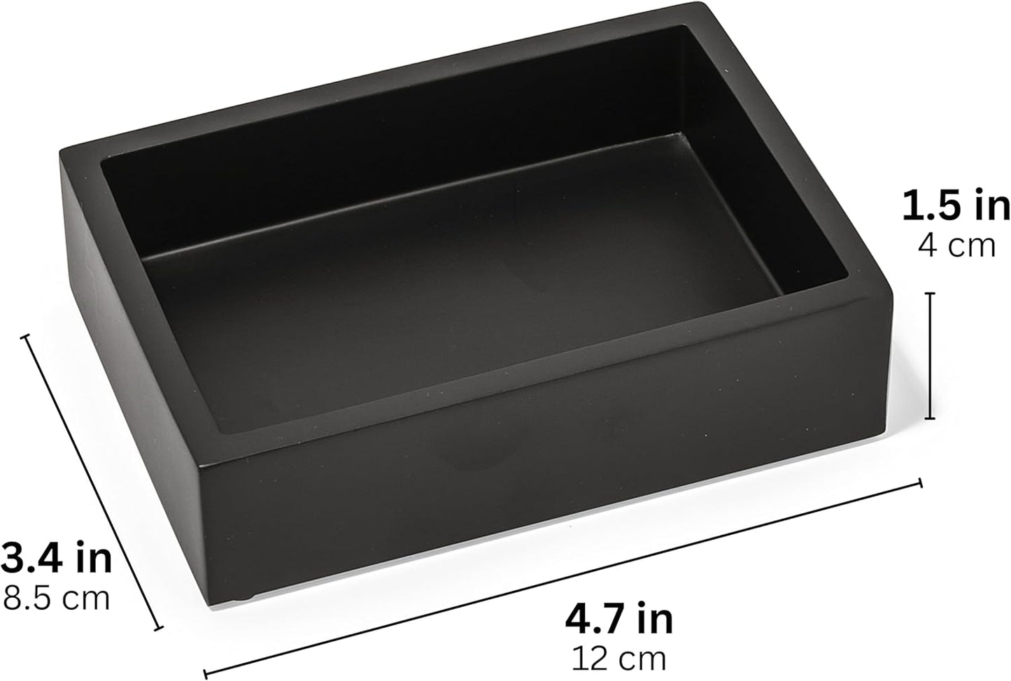 Matte Black Square Soap Dish, Hand Soap Holder for Bathroom, Shower, Countertop, Bathtub, Wash Room, Kitchen with Non-Slip Protective Pads