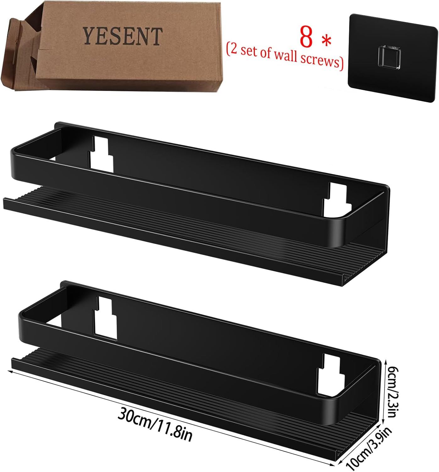 Aluminum Shower Rack 2-Pack 11.8in, Stick-on Bathroom Rack, Thickened and Sturdy Bathroom Storage Rack Wall-Mounted, no Punching and no Drilling Installation Methods(2 Layers 11.8in)