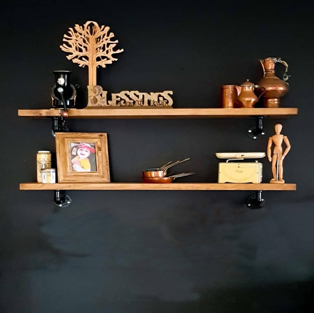 IEO Industrial Pipe Shelving Shelf,Pipe Wall Shelves Wood Shelf,Kitchen Shelves Shelving, 36 Inches Wood Long Floating Shelves for Wall Farmhouse Pipe Book Shelves Natural for Kitchen,Living Room