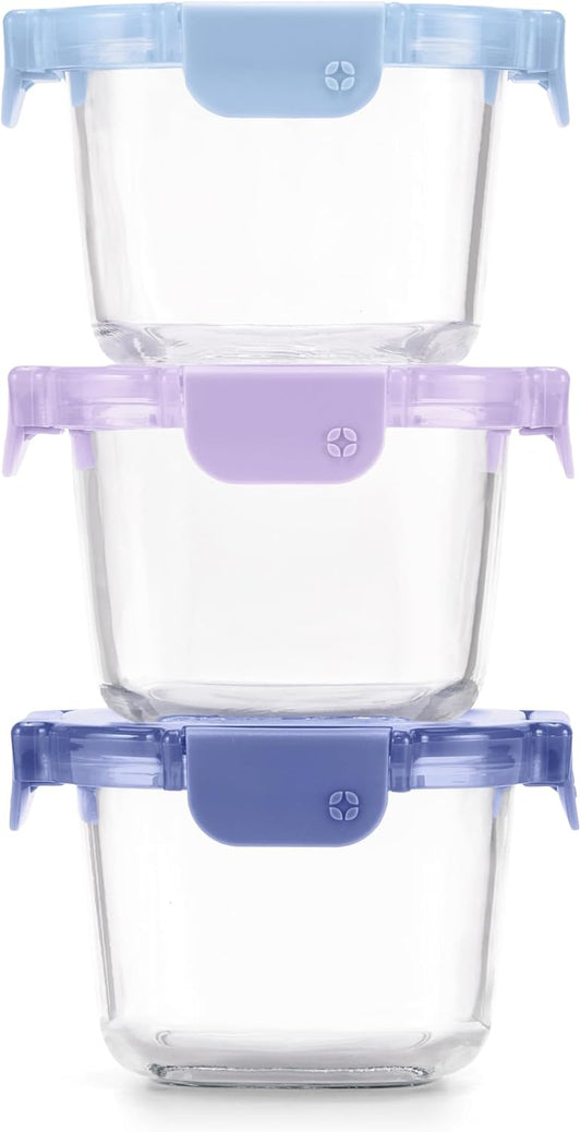 Ello Color Lock 2 Cup 6PC, 3 Pack Glass Meal Prep Sets Leak-Proof Glass Food Storage Containers with Airtight BPA-Free Plastic Lids, Dishwasher, Microwave, and Freezer Safe, Purple Rain