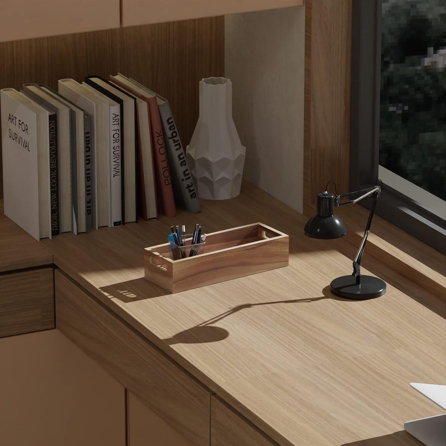 Natural Acacia Hardwood Bathroom Tray with Handles for Organizing Toiletries and Accessories - Large 16.5x6 in Size for Countertop, Shelf, or Tank Top Storage